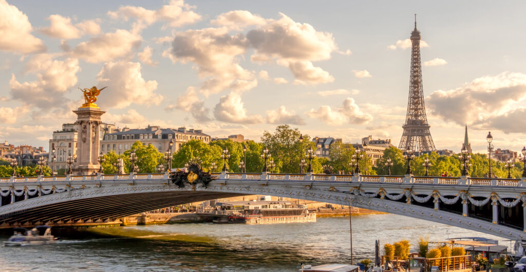 A classic street view in Paris with a café